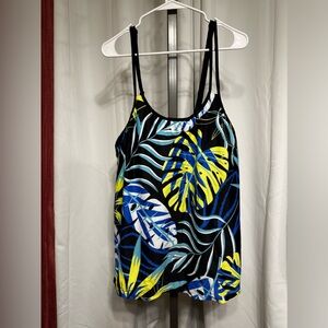 Tropical Blue Floral Shelf Bra Tankini Top